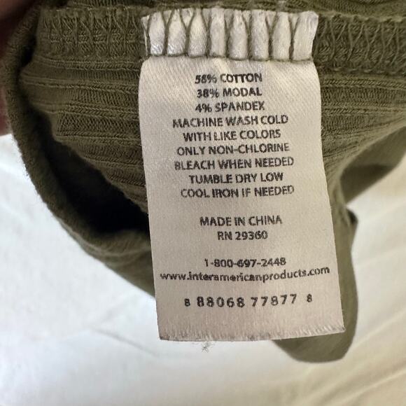 dip Olive Green Shirt Dress Ribbed Crew Neck Stretch Relaxed  Large Woman Causal - Picture 3 of 3